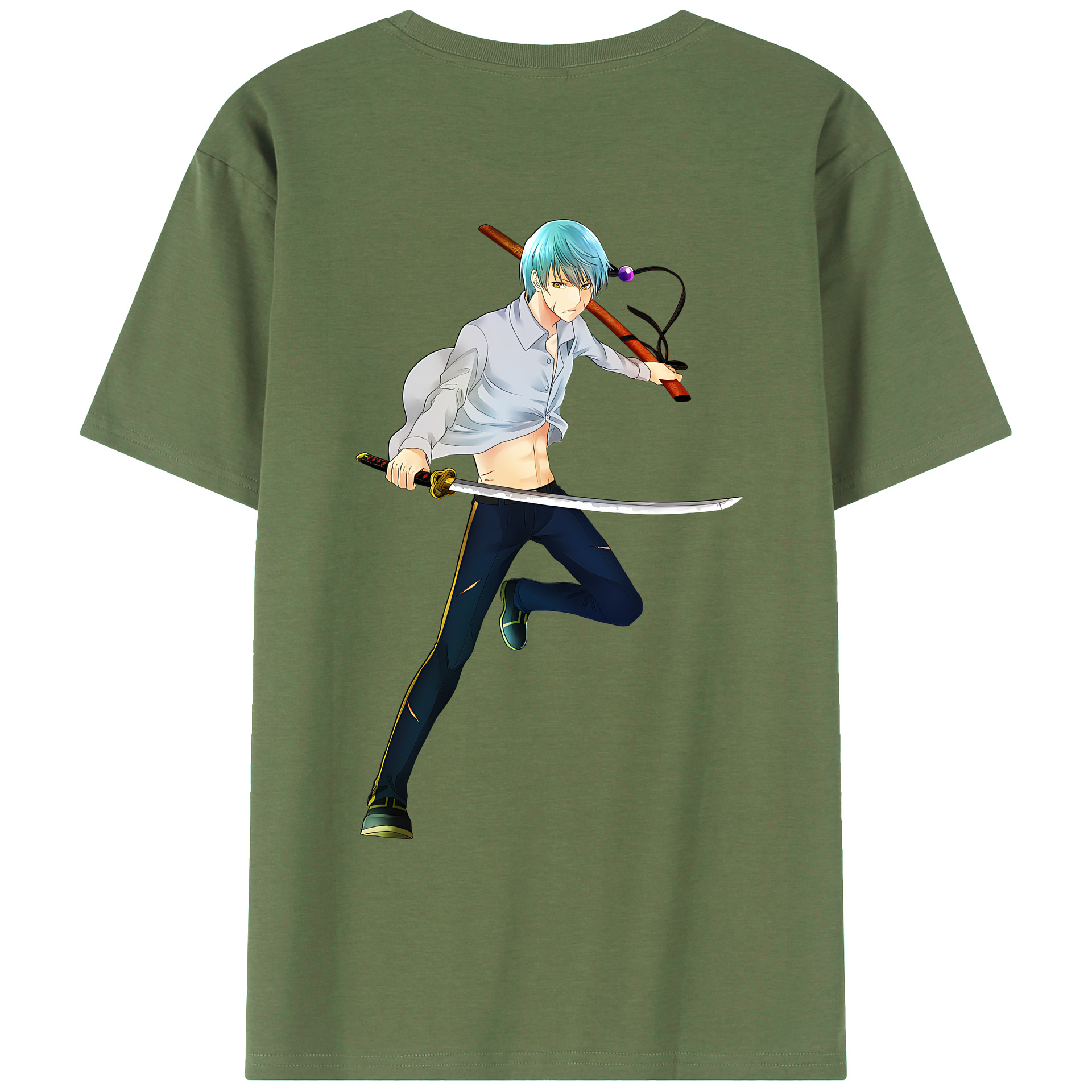 （画像用） 刀剣乱舞 Touken Ranbu 綿100％ メンズ半袖Tシャツ（バックプリント） 通気性